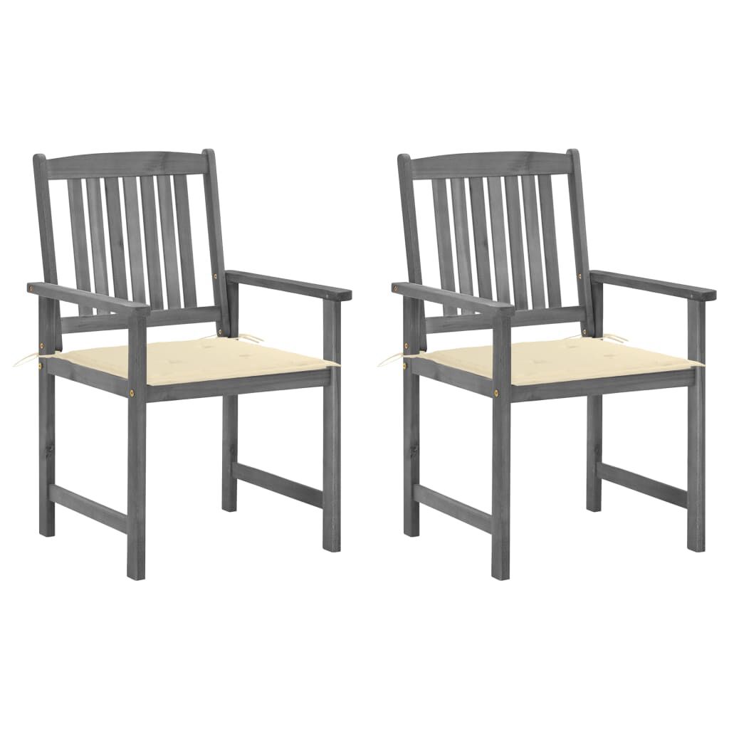 vidaXL Garden Chairs with Cushions 2 pcs Grey Solid Acacia Wood