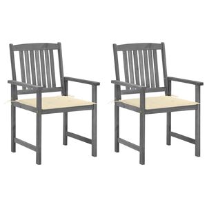 vidaXL Garden Chairs with Cushions 2 pcs Grey Solid Acacia Wood