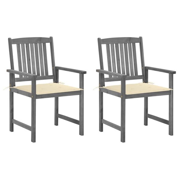 vidaXL Garden Chairs with Cushions 2 pcs Grey Solid Acacia Wood