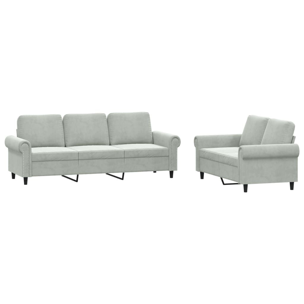vidaXL 2 Piece Sofa Set with Cushions Light Grey Velvet