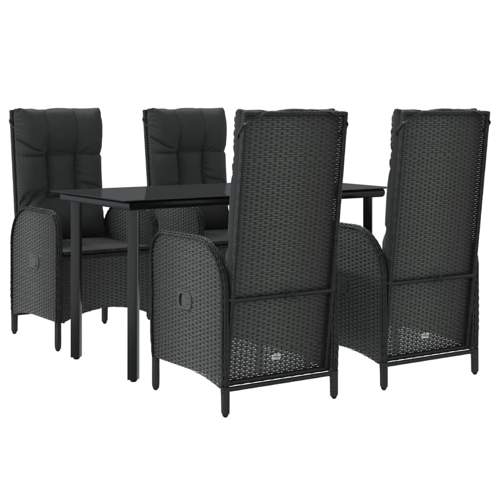 vidaXL 5 Piece Garden Dining Set with Cushions Black Poly Rattan