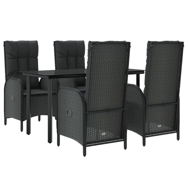 vidaXL 5 Piece Garden Dining Set with Cushions Black Poly Rattan