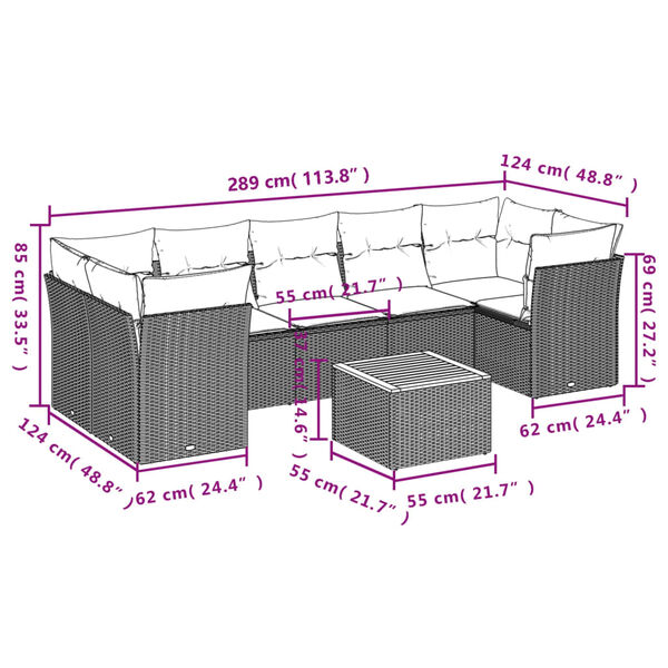 vidaXL 8 Piece Garden Sofa Set with Cushions Black Poly Rattan