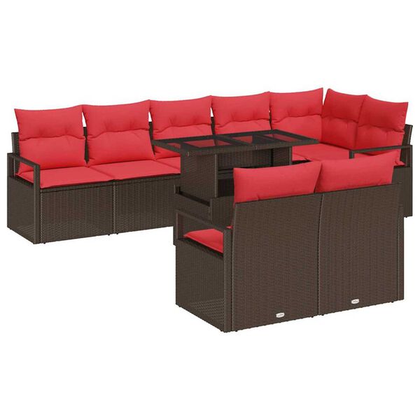 vidaXL Garden Sofa Set 9 pcs Brown and red 100 x 55 x 73 cm