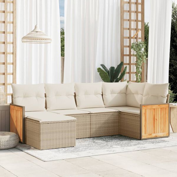 vidaXL 6 Piece Garden Sofa Set with Cushions Beige Poly Rattan