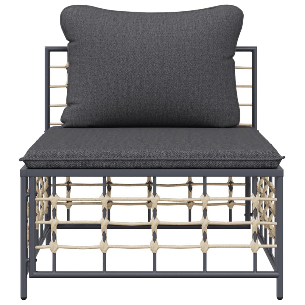 vidaXL Garden Middle Sofa with Dark Grey Cushions Poly Rattan
