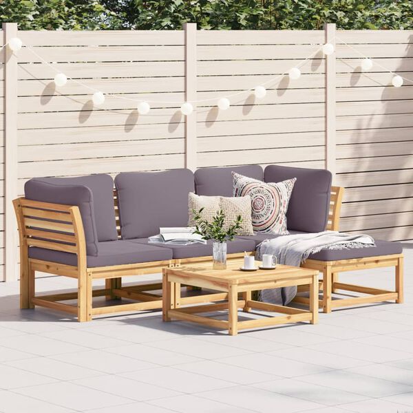 vidaXL 5 Piece Garden Lounge Set with Cushions Solid Wood Acacia