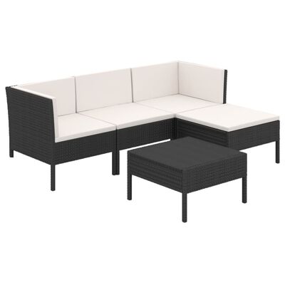 vidaXL 5 Piece Garden Lounge Set with Cushions Poly Rattan Black