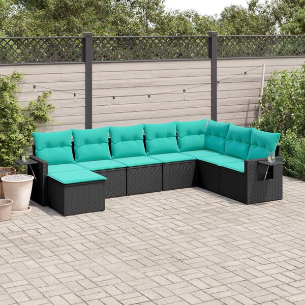 vidaXL 8 Piece Garden Sofa Set with Cushions Black Poly Rattan