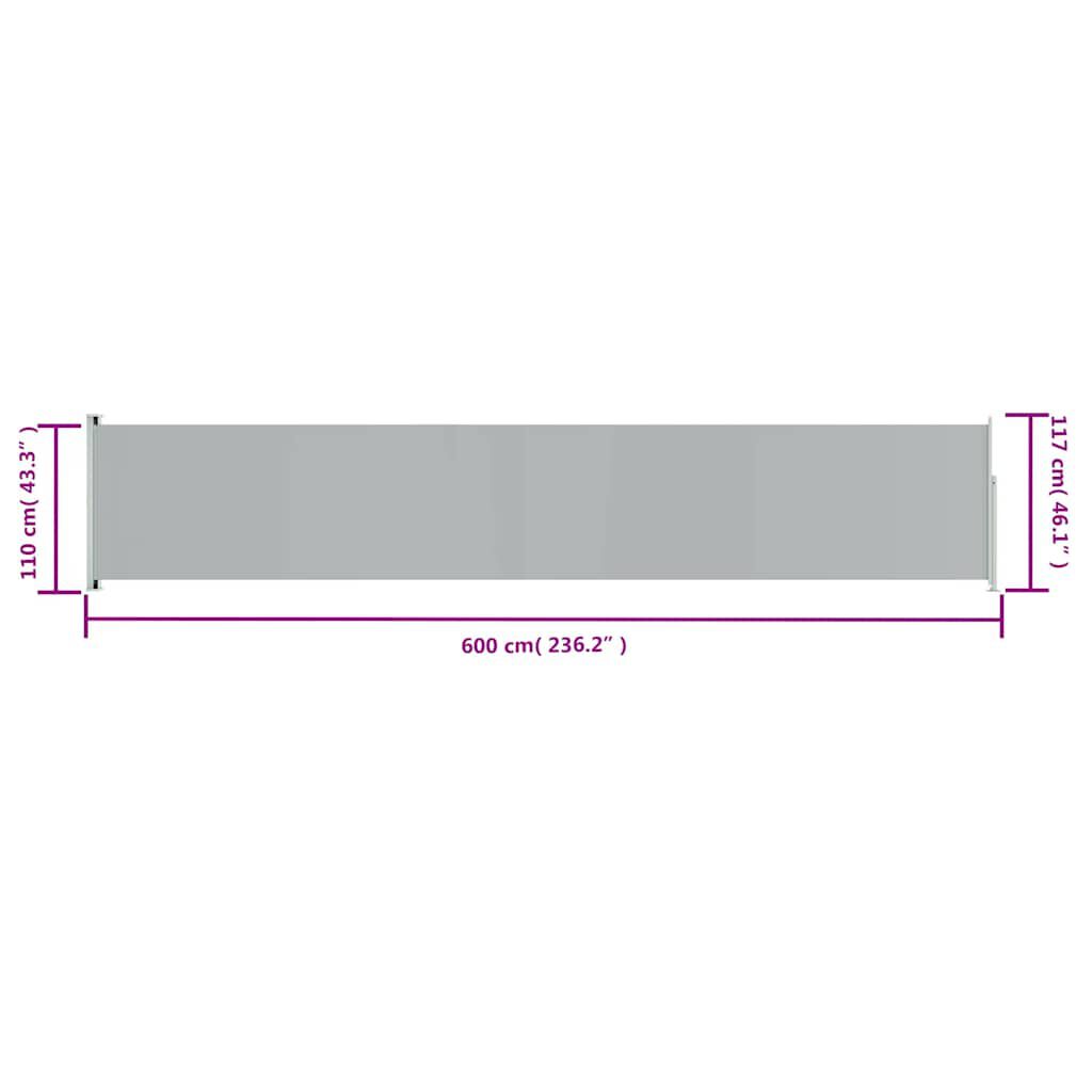 vidaXL Patio Retractable Side Awning 117x600 cm Grey