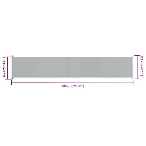 vidaXL Patio Retractable Side Awning 117x600 cm Grey