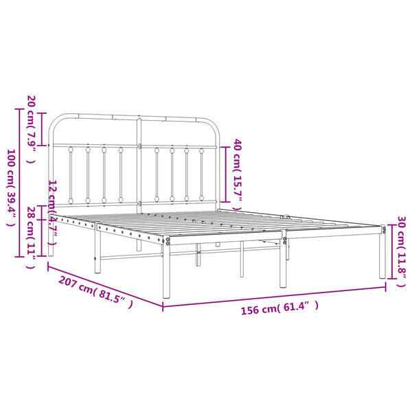 vidaXL Metal Bed Frame without Mattress with Headboard Black 150x200cm