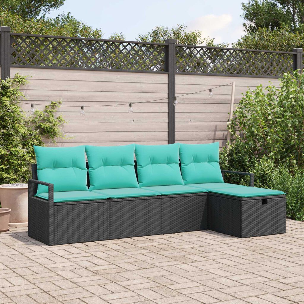 vidaXL 5 Piece Garden Sofa Set with Cushions Black Poly Rattan