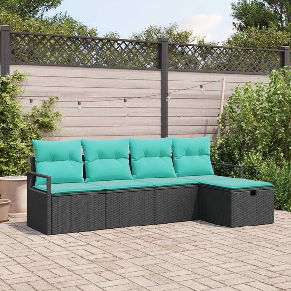 vidaXL 5 Piece Garden Sofa Set with Cushions Black Poly Rattan