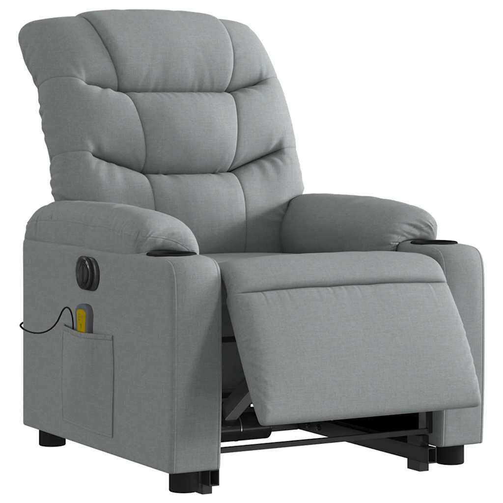 vidaXL Electric Stand up Massage Recliner Chair Light Grey Fabric