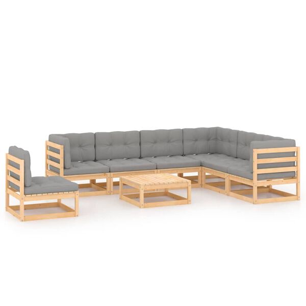 vidaXL 8 Piece Garden Lounge Set with Cushions Solid Pinewood