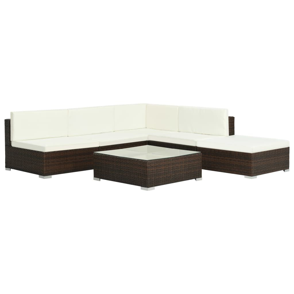 vidaXL 6 Piece Garden Lounge Set with Cushions Poly Rattan Brown