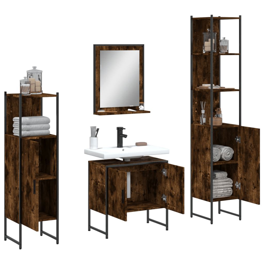 vidaXL 4 Piece Bathroom Cabinet Set Smoked Oak Engineered Wood