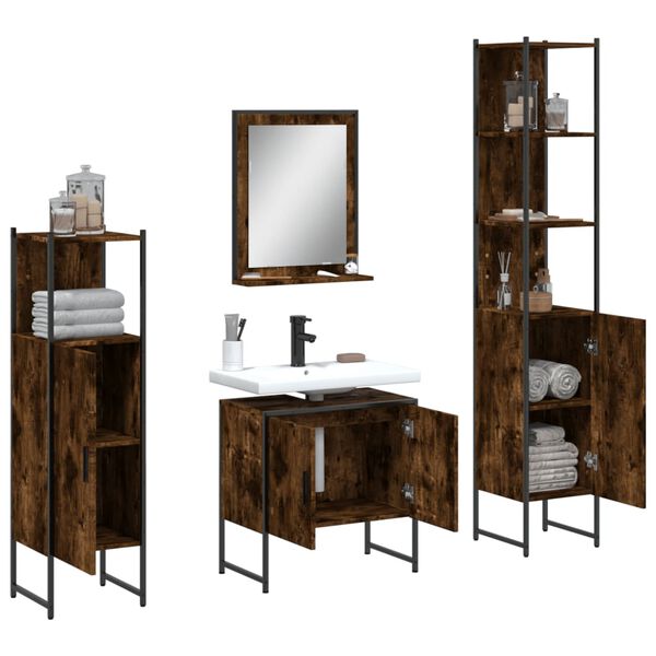 vidaXL 4 Piece Bathroom Cabinet Set Smoked Oak Engineered Wood