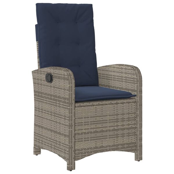 vidaXL Reclining Garden Chairs 2 pcs with Cushions Grey Poly Rattan