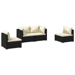 vidaXL 4 Piece Garden Lounge Set with Cushions Poly Rattan Black