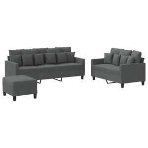vidaXL 3 Piece Sofa Set with Cushions Dark Grey Fabric