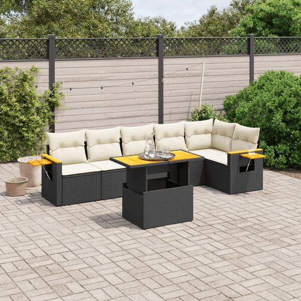 vidaXL 7 Piece Garden Sofa Set with Cushions Black Poly Rattan