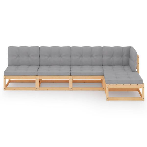 vidaXL 5 Piece Garden Lounge Set with Cushions Solid Pinewood