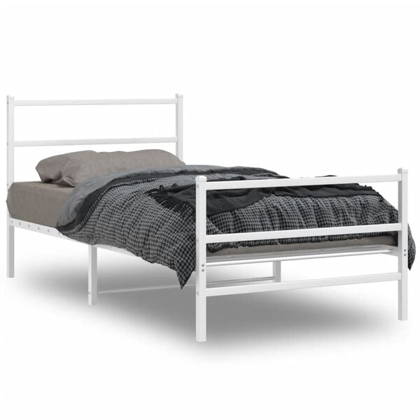 vidaXL Metal Bed Frame without Mattress with Footboard&nbsp;White 100x200cm