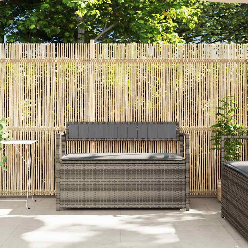 vidaXL Garden Storage Bench with Cushion Grey Poly Rattan