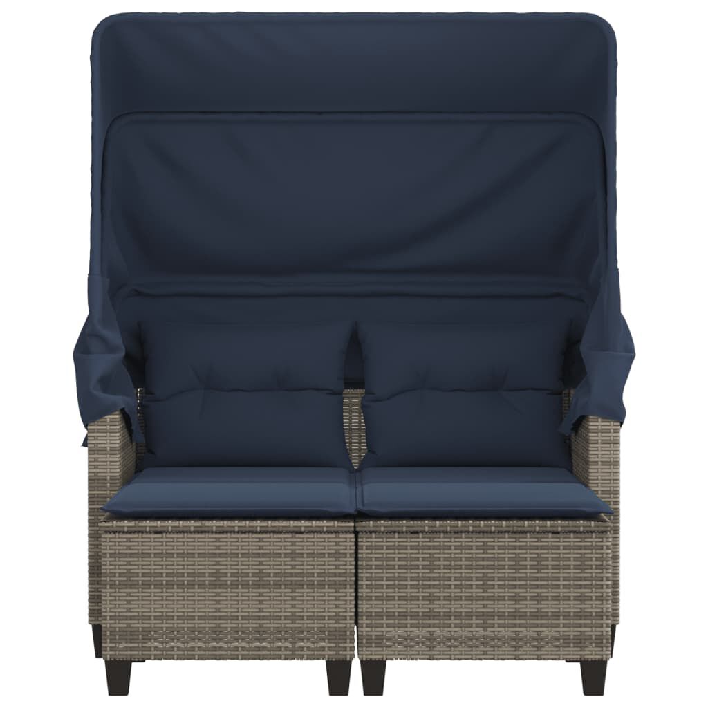 vidaXL Garden Sofa 2-Seater with Canopy and Stools Grey Poly Rattan