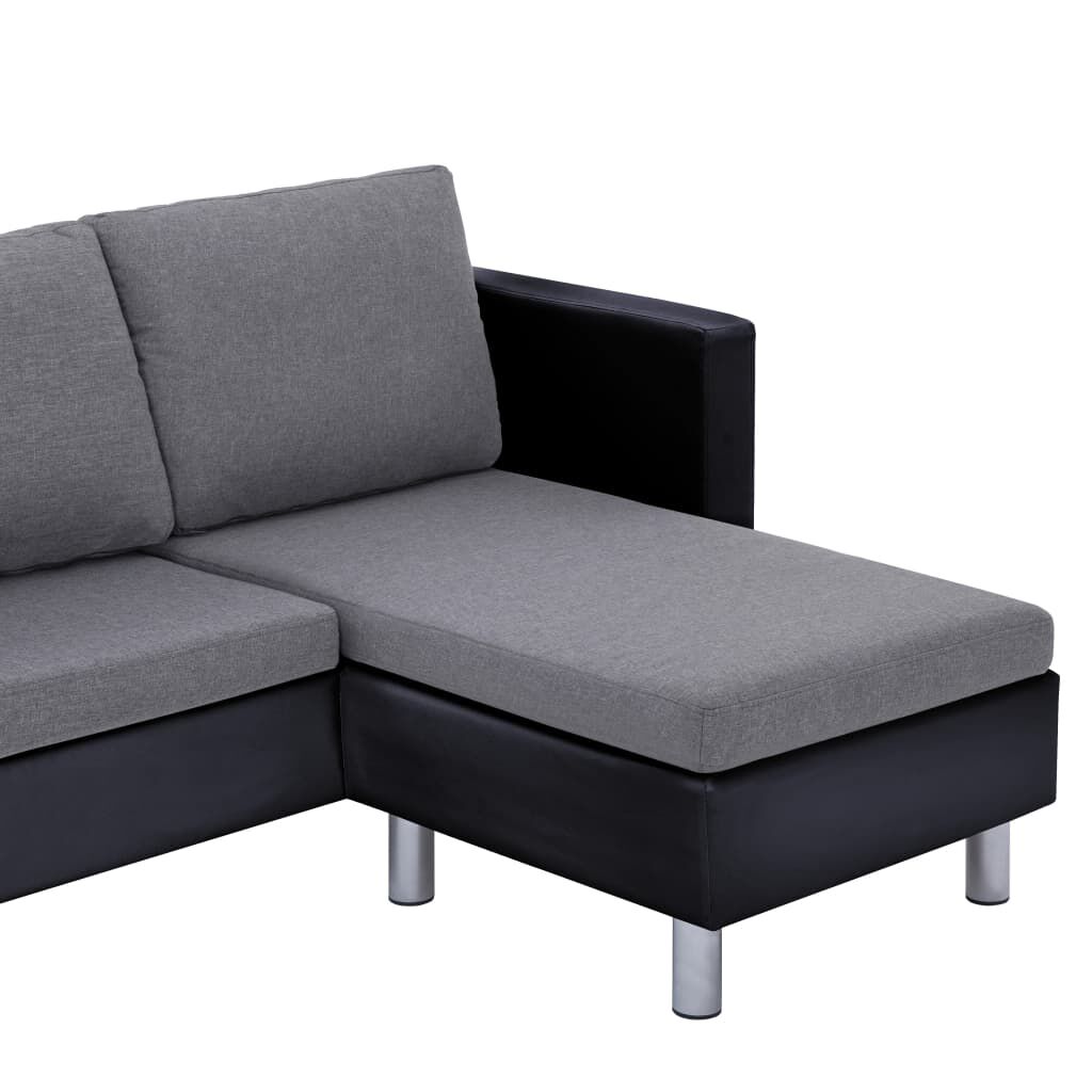 vidaXL 3-Seater Sofa with Cushions Black Faux Leather