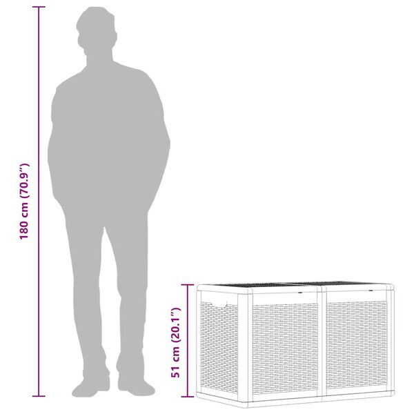 vidaXL Garden Storage Box Grey PP Rattan 180 L