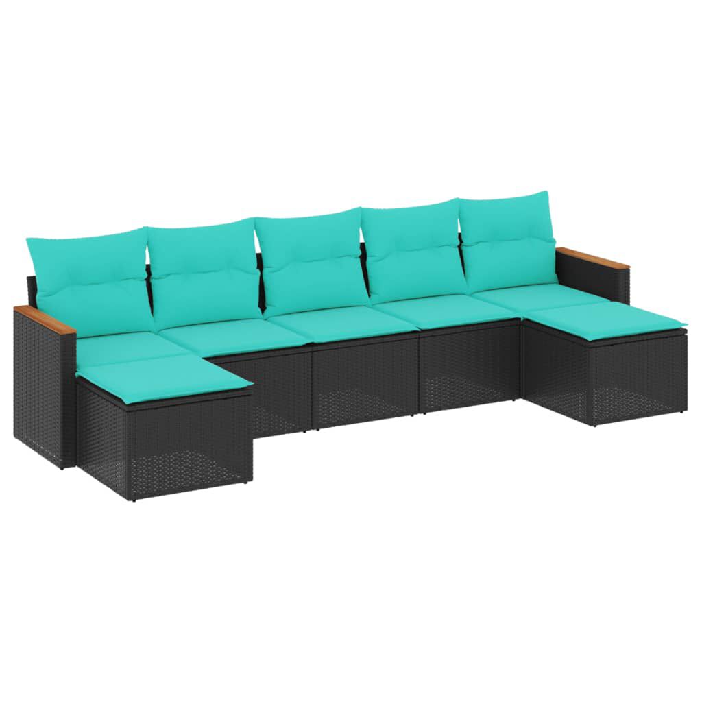 vidaXL 7 Piece Garden Sofa Set with Cushions Black Poly Rattan
