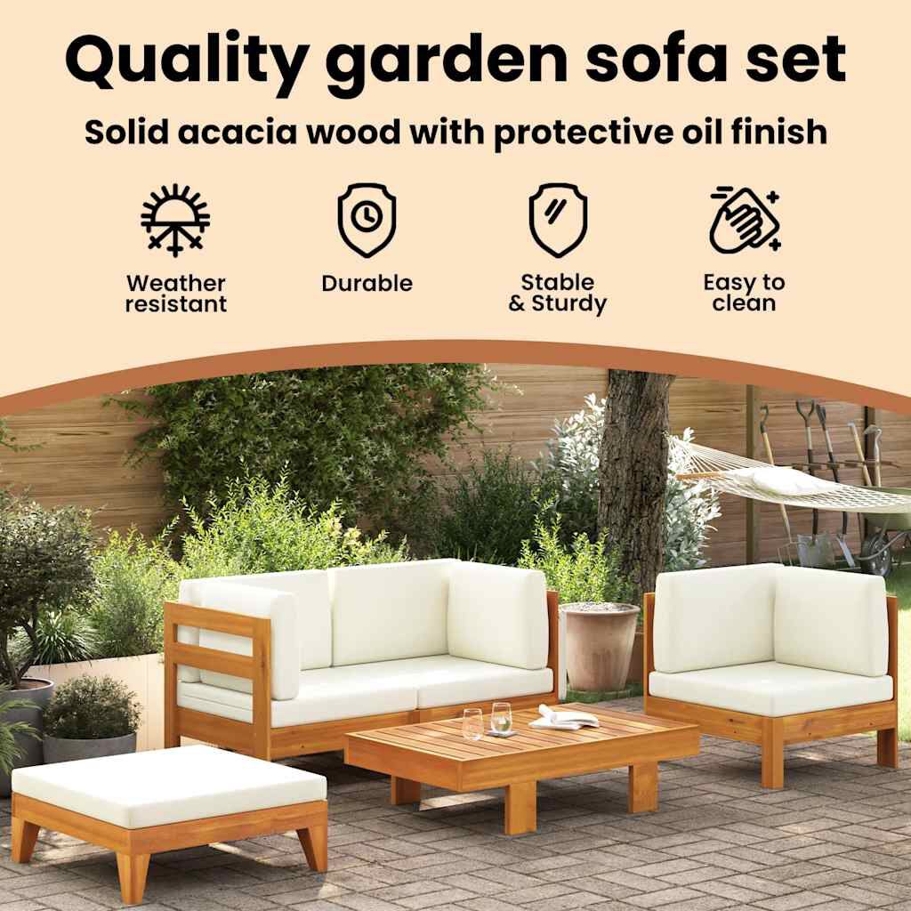 vidaXL 2 Piece Garden Lounge Set with Cream White Cushions Acacia Wood