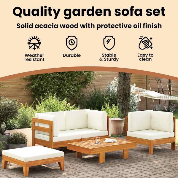 vidaXL 2 Piece Garden Lounge Set with Cream White Cushions Acacia Wood