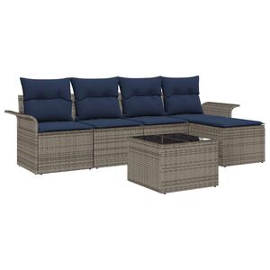 vidaXL Garden Sofa Set with Cushion 6 pcs Grey Poly Rattan