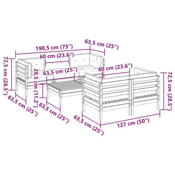 vidaXL 6 Piece Garden Sofa Set with Cushions Wax Brown Solid Wood Pine