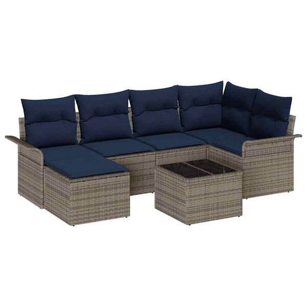 vidaXL Garden Sofa Set with Cushion Grey Poly Rattan