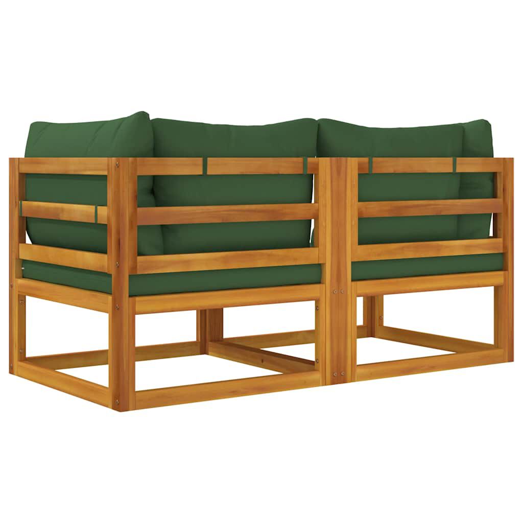 vidaXL Sectional Corner Sofas 2 pcs with Green Cushions Solid Wood Acacia