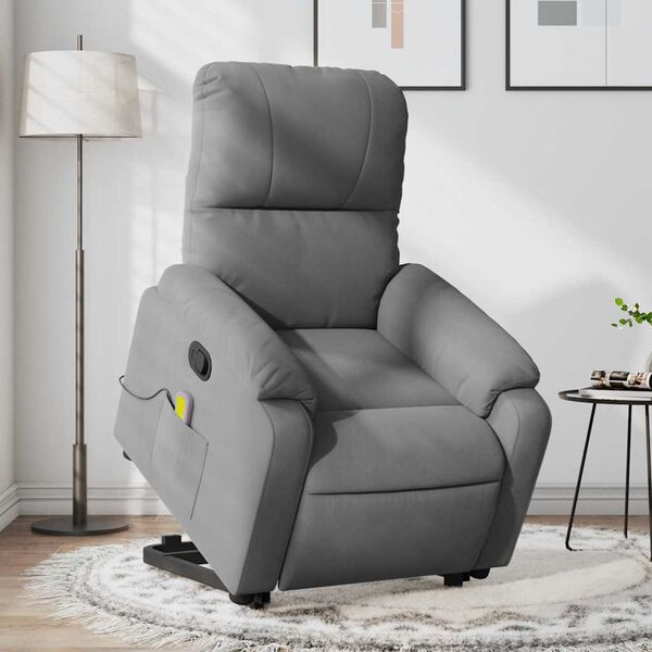 vidaXL Stand up Massage Recliner Chair Dark Grey Microfibre Fabric