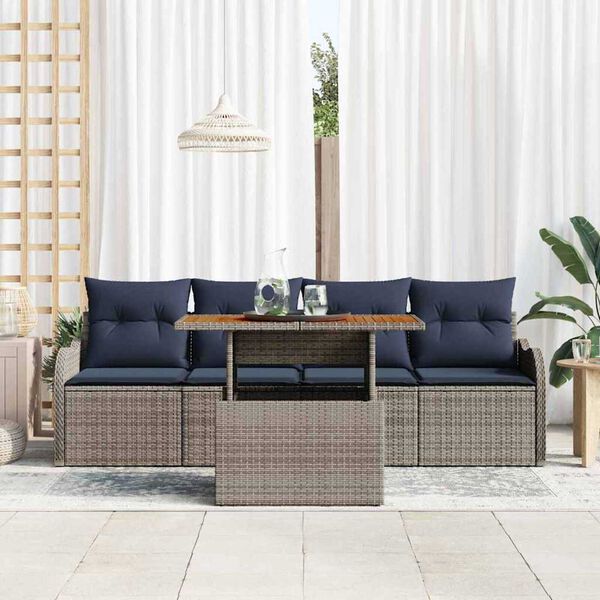 vidaXL Garden Sofa Set 5 pcs Grey and navy blue 100 x 55 x 73 cm