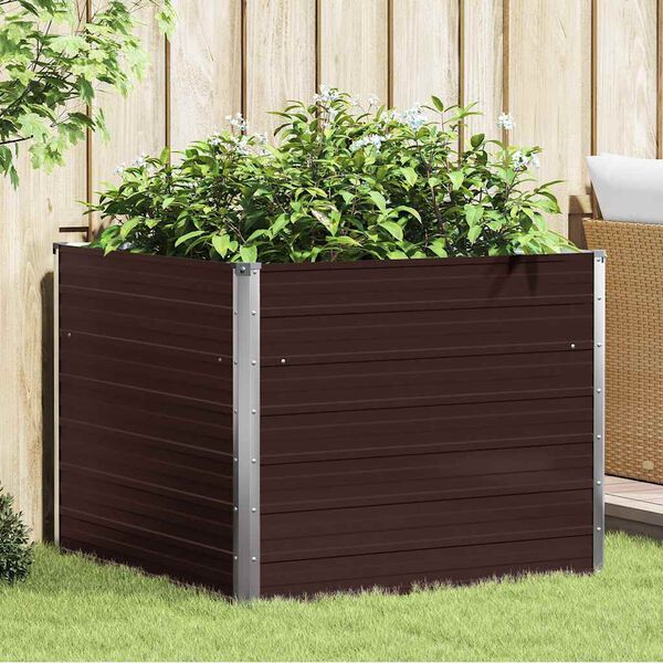 vidaXL Raised Garden Bed Brown 100x100x77 cm Galvanised Steel