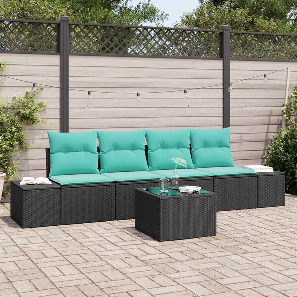 vidaXL 5 Piece Garden Sofa Set with Cushions Black Poly Rattan
