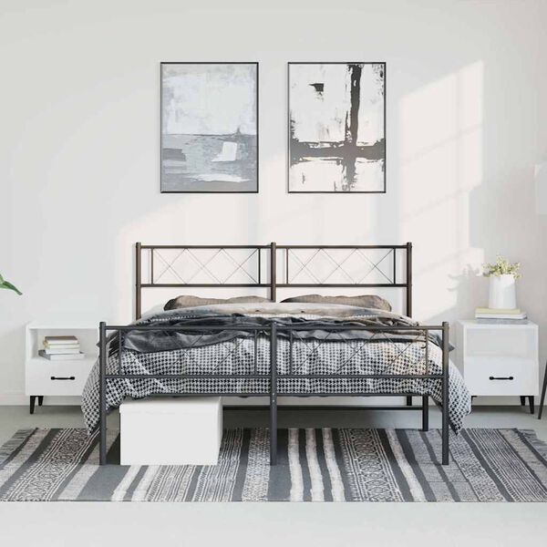vidaXL Metal Bed Frame without Mattress with Footboard Black 135x190cm
