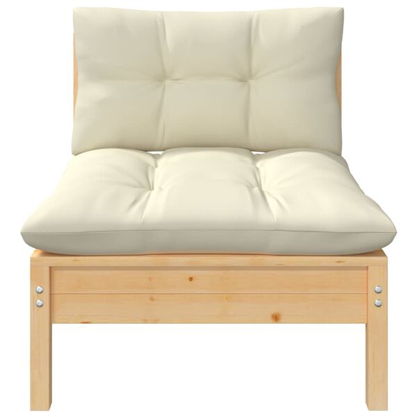 vidaXL 2-Seater Garden Sofa with Cream Cushions Solid Pinewood