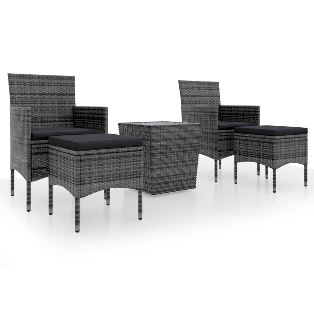 vidaXL 5 Piece Garden Bistro Set Poly Rattan and Tempered Glass Grey