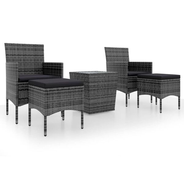 vidaXL 5 Piece Garden Bistro Set Poly Rattan and Tempered Glass Grey