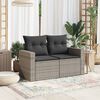 vidaXL Garden Sofa with Cushions 2-Seater Grey Poly Rattan