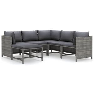 vidaXL 6 Piece Garden Lounge Set with Cushions Poly Rattan Grey